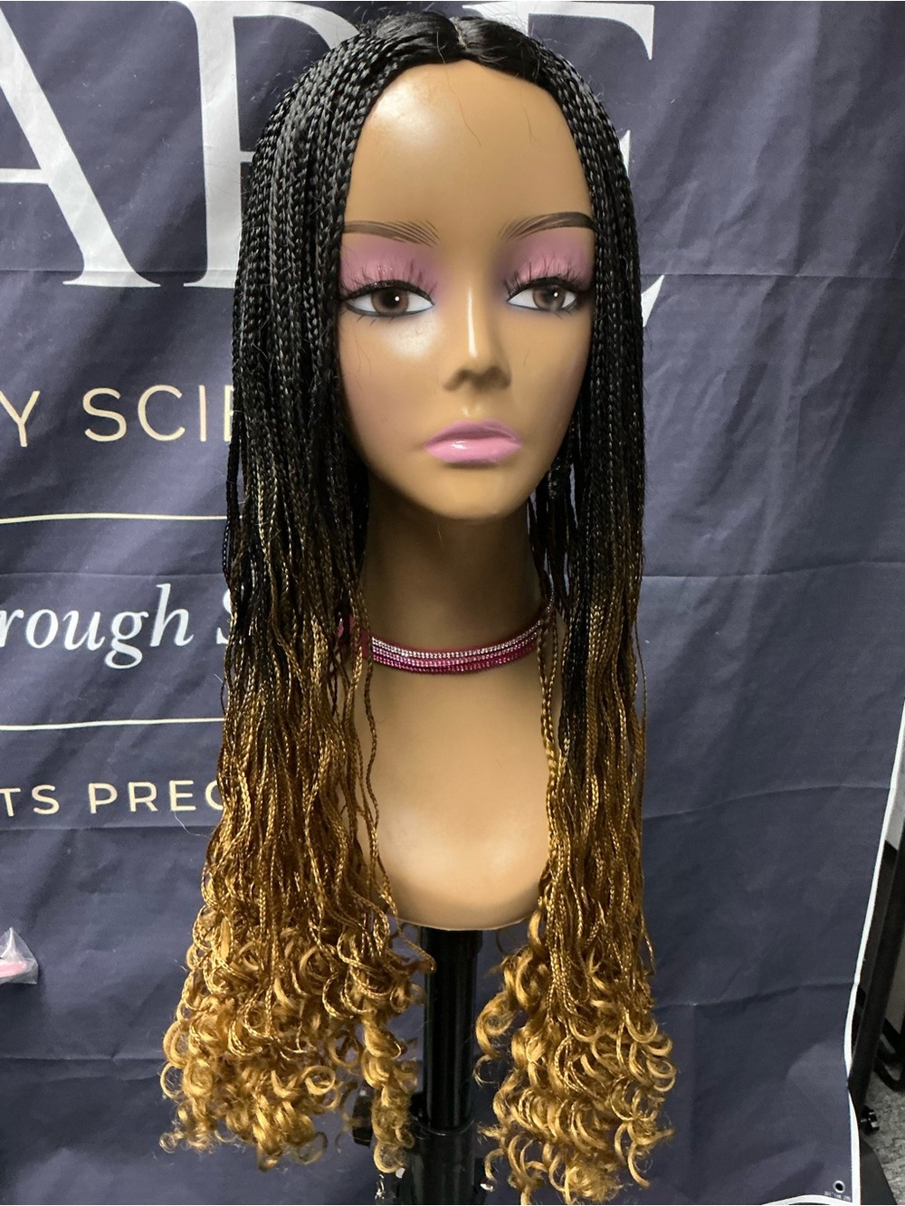 Black to Golden Brown Ombre Braided Wig with Curly Ends